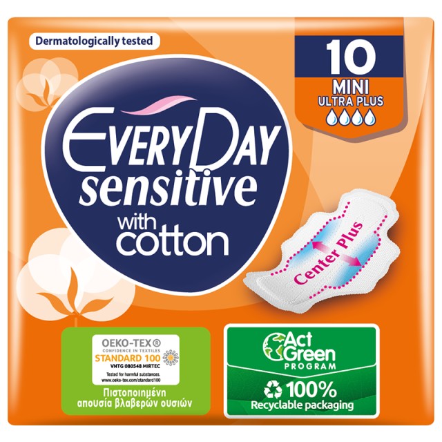 Every Day Σερβιέτες Sensitive with Cotton MINI Ultra Plus 10 τεμ.