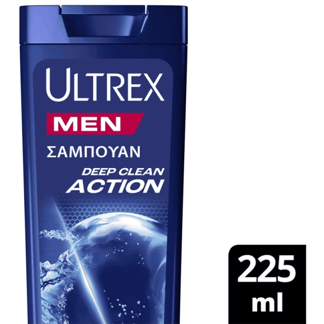 Ultrex Men Deep Clean Action, Ανδρικό Αντιπιτυριδικό Σαμπουάν για Κανονικά Μαλλιά, 225ml