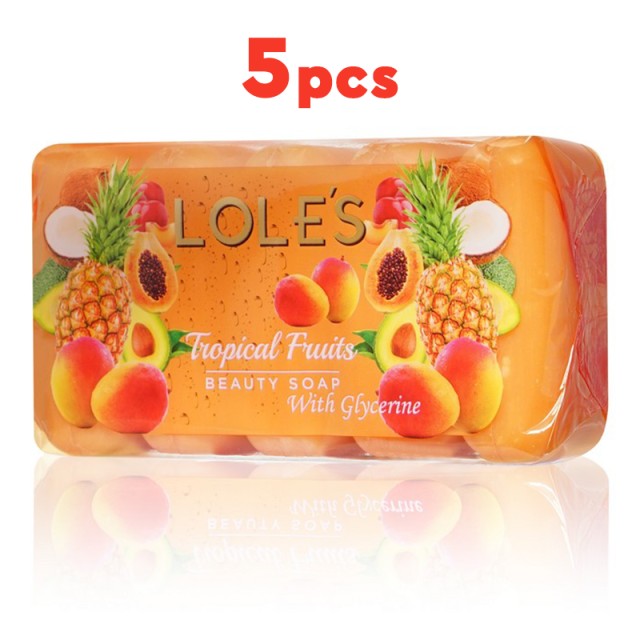 Loles Tropical Fruits Beauty Soap, Πολυτελείς Μπάρες Σαπουνιών με Υπέροχο Άρωμα, Σετ 5τμχ