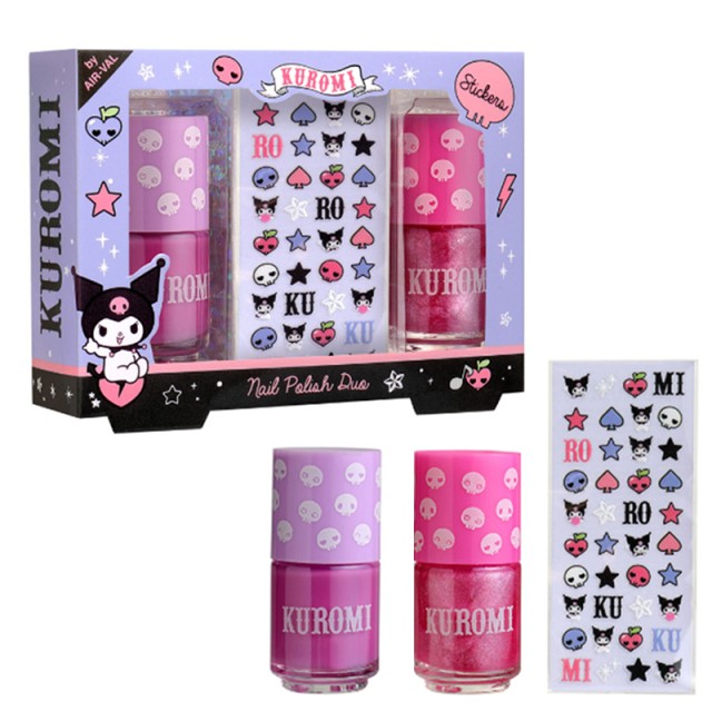 AIR-VAL Kuromi Nail Polish Duo & Stickers Set, Παιδικό Σετ Μανικιούρ με 2 Βερνίκια Νυχιών & Αυτοκόλλητα