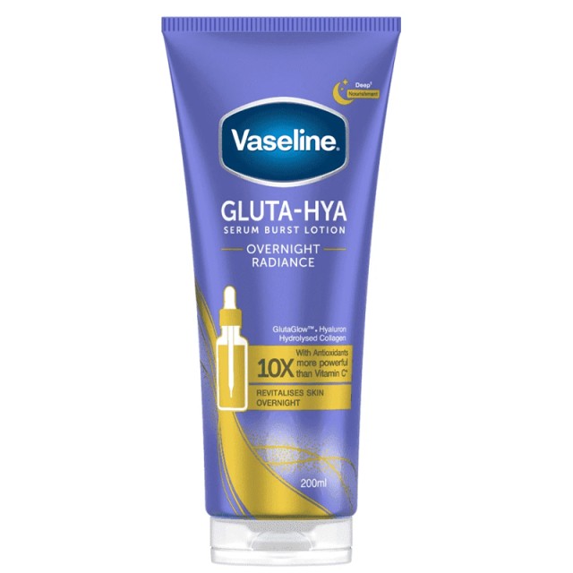 Vaseline Gluta-Hya Overnight Radiance Serum Burst Lotion, Ενυδατικός Ορός Σώματος Νύχτας Βαθιάς Θρέψης, για Λάμψη & Απαλή, Βελούδινη Επιδερμίδα, 200ml