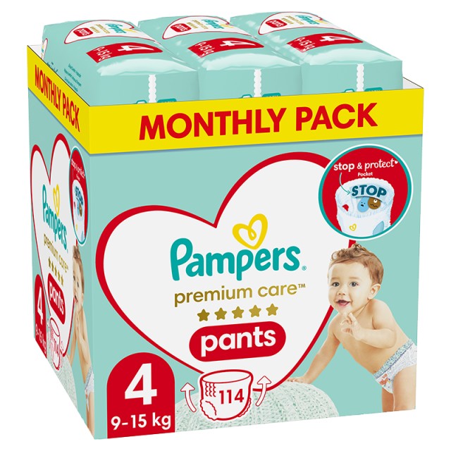 Pampers Premium Care Pants Μέγεθος 4 (9kg-15kg) - 114 Πάνες-Βρακάκι