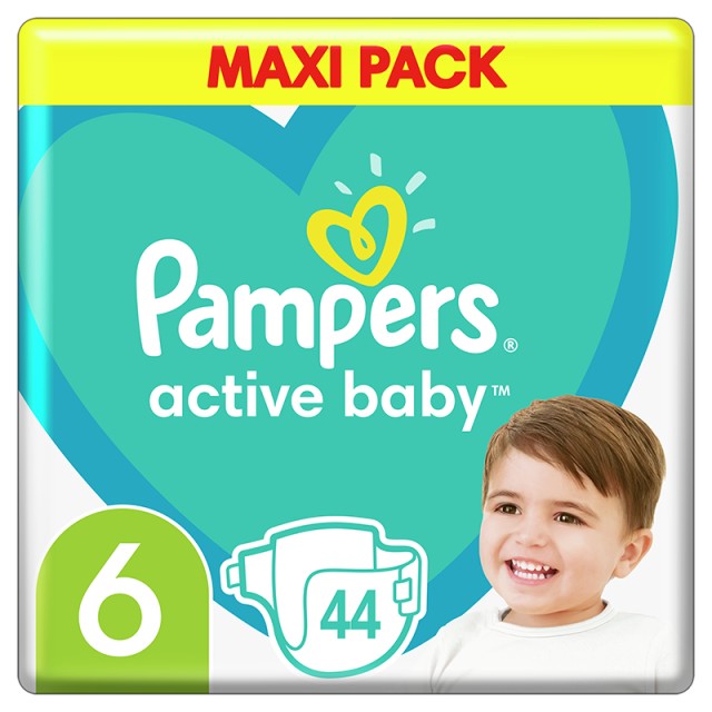 Pampers Active Baby, Βρεφικές Πάνες Νο6 (13-18kg), 44τμχ, MAXI PACK