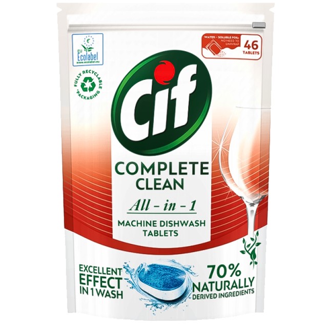 Cif Complete Clean All in 1 Regular, Ταμπλέτες Πλυντηρίου Πιάτων, 46τμχ