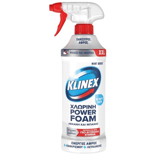 Klinex Power Foam Ενεργός Αφρός Καθαρισμού για Λεκάνη & Μπάνιο Mint Boost Με Ενεργό Xλώριο, 650ml