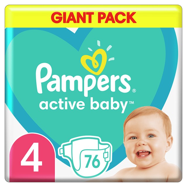 Pampers Active Baby, Βρεφικές Πάνες Νο4 (9-14kg), 76τμχ, GIANT PACK