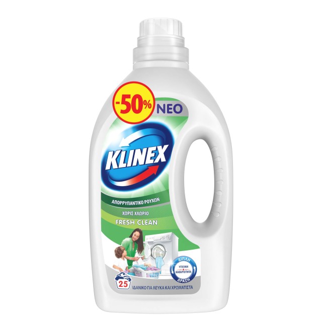 Klinex Fresh Clean, Υγρό Πλυντηρίου Ρούχων, 25μεζ. 1,25lt