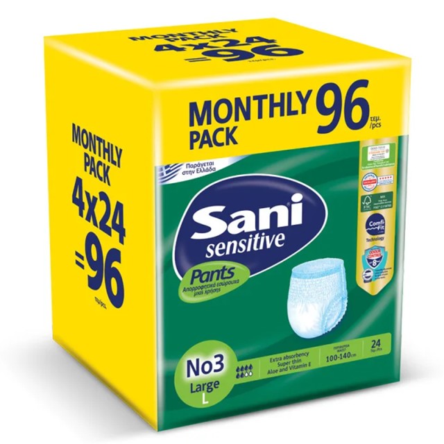 Ελαστικό εσώρουχο ακράτειας Sani Sensitive Pants Large No3 (4x24τμχ)=96τμχ MONTHLY PACK