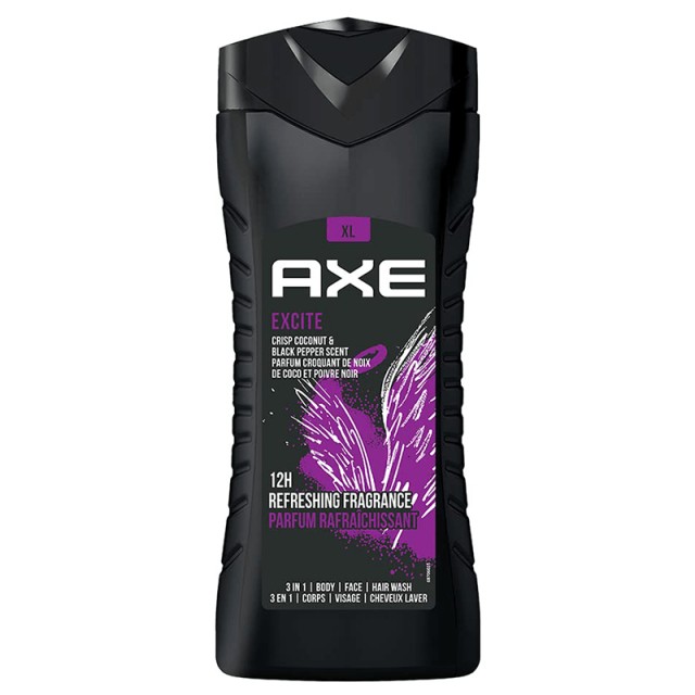 Axe Excite 12h Refreshing Fragrance 3in1 Shower Gel, Αφρόλουτρο 3σε1 για Σώμα, Πρόσωπο & Μαλλιά, 400ml