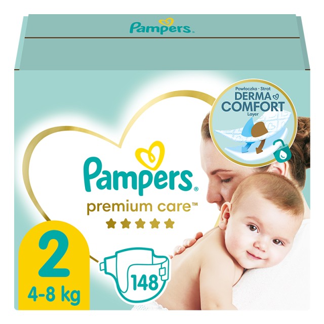 Pampers Premium Care Πάνες Μέγεθος 2 (4kg-8kg),148 Πάνες MEGA PACK