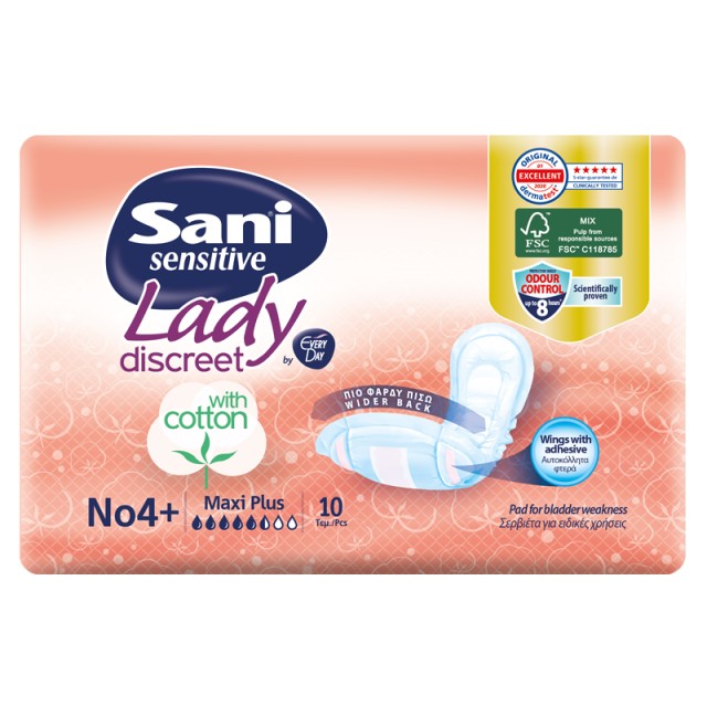 Sani Sensitive Lady, Σερβιέτες Ακράτειας, No4+, Maxi Plus, 10τμχ
