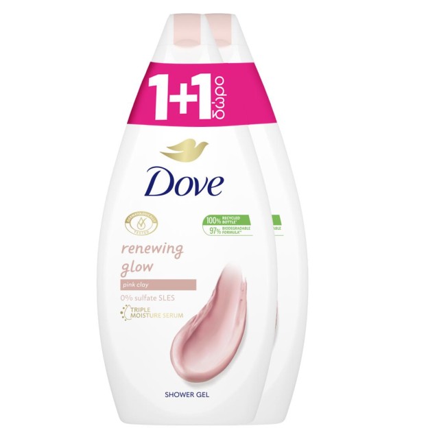 Dove Renewing Glow, Αφρόλουτρο 2x500ml 1+1 ΔΩΡΟ