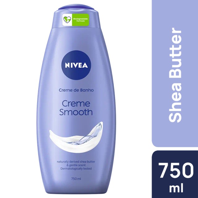 Nivea Creme Smooth Κρεμώδες Απαλό Αφρόλουτρο με Shea Butter για Μεταξένια Επιδερμίδα, 750ml