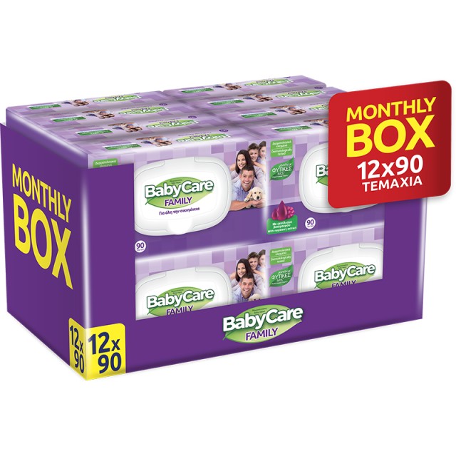 Μωρομάντηλα BabyCare Family Raspberry Monthly Box 12X90 τμχ