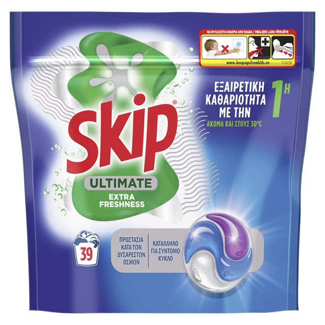 Skip Ultimate Extra Freshness Kάψουλες Πλυντηρίου Ρούχων 39 τεμ. 823gr