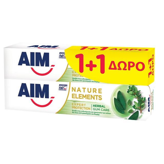 Aim Nature Elements Herbal, Οδοντόκρεμα, 2x75ml 1+1 ΔΩΡΟ