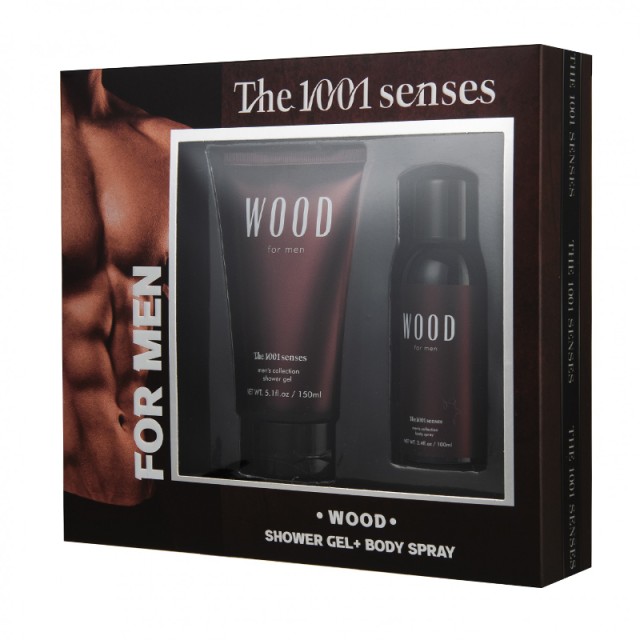 1001 Senses Gift For Him Wood Shower Gel 150ml and Body Spray 100ml