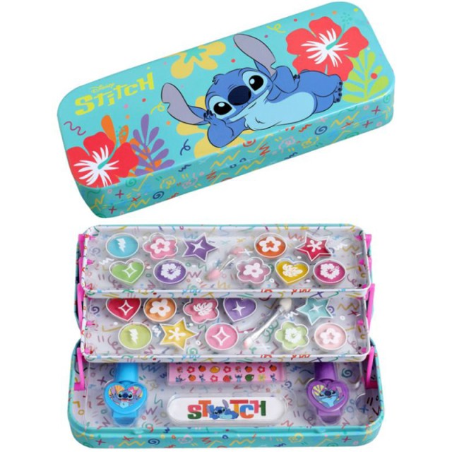 AirVal Lilo & Stitch Make Up Tin, Μεταλλική Θήκη Μακιγιάζ Τριών Αναδιπλώμενων Δίσκων