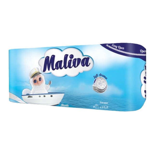 Maliva Atlantic 3φυλλο με απαλό άρωμα Χαρτί Ρολλό Υγείας, 8τμχ
