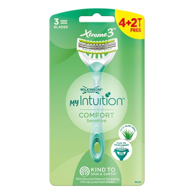 Wilkinson Sword MyIntuition Comfort Sensitive Xtreme 3, Ξυραφάκια μιας Χρήσης με 3 Λεπίδες για Ευαίσθητες Επιδερμίδες (4+2τμχ)= 6τμχ