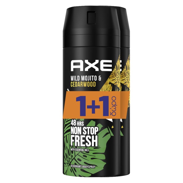 Axe Wild Mojito & Cedarwood 48h Non Stop Fresh, Αποσμητικό Σπρέι, 2x150ml 1+1 ΔΩΡΟ