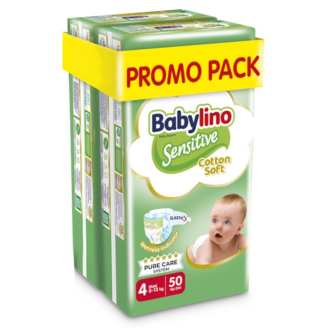 Βρεφική πάνα Babylino Sensitive Cotton Soft No4 8-13 Kg, PROMO PACK (2x50τμχ) 100τμχ