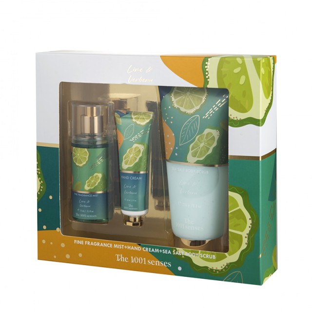 1001 Senses Cherry Lime & Verbena Body Mist 75ml + Body Scrub 236ml + Hand Cream 50ml, Σετ Δώρου