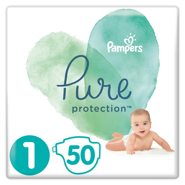 Pampers Pure Protection Βρεφικές Πάνες No1, (2-5kg), 50τμχ, VALUE PACK