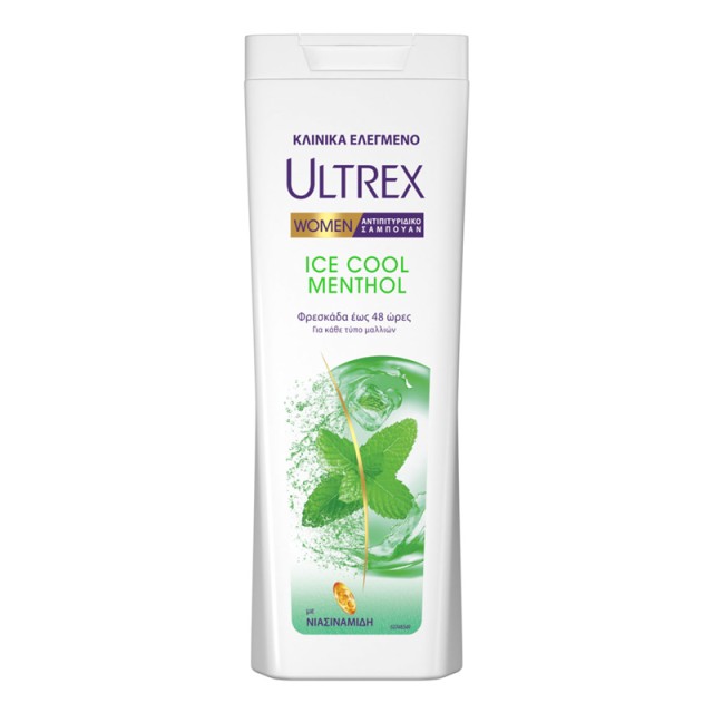 Ultrex Women Ice Cool Menthol,Γυναικείο Αντιπιτυριδικό Σαμπουάν για Κανονικά Μαλλλιά, 360ml