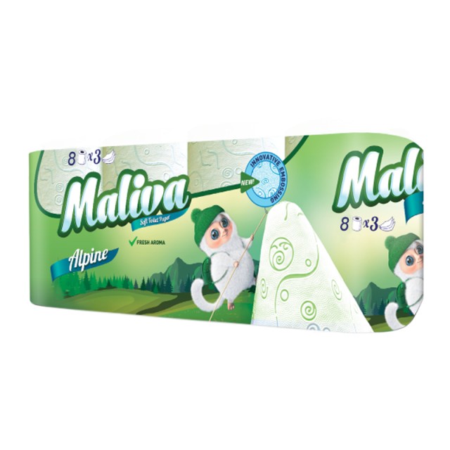 Maliva Alpine με απαλό άρωμα, Χαρτί Υγείας 3φυλλο, 8τμχ