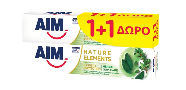 Aim Nature Elements Herbal, Οδοντόκρεμα, 2x75ml 1+1 ΔΩΡΟ