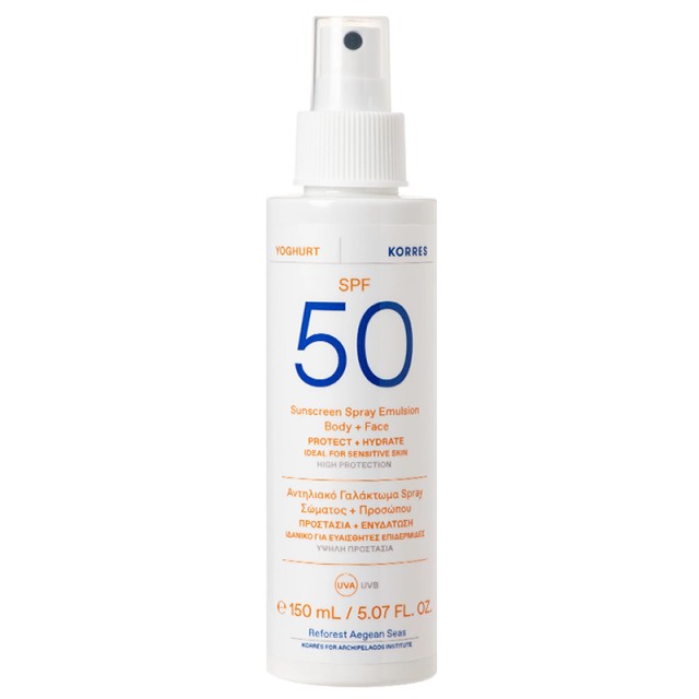 Korres Yoghurt Sunscreen Spray Body & Face SPF50, Αντηλιακό Σπρέι Γαλάκτωμα Σώματος & Προσώπου, 150ml