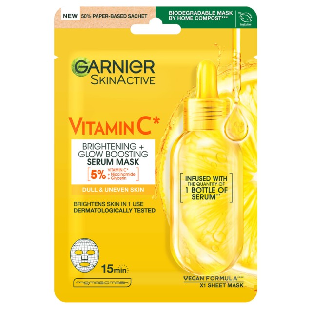 Garnier Sheet Mask Vitamin C Υφασμάτινη Μάσκα με Βιταμίνη C, 28gr