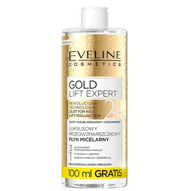 Eveline Cosmetics Gold Lift Expert Micellar Liquid, Νερό Καθαρισμού με Έλαιο Αργκάν, 500ml