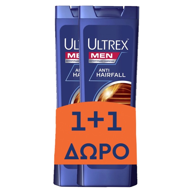 Ultrex Men Anti Hair Fall Αντιπιτυριδικό Σαμπουάν για Αδύναμα Μαλλιά, 2x360ml 1+1 ΔΩΡΟ