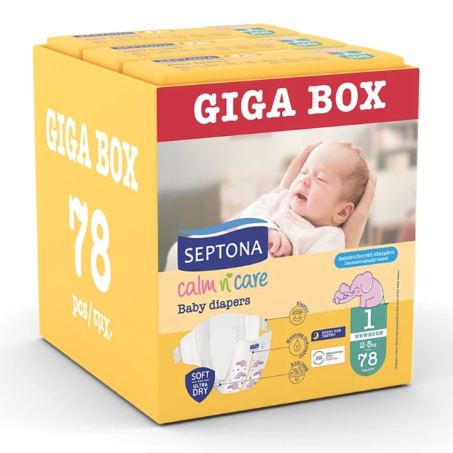 Septona Calm N Care Πάνες  Mini No 2 (3-6Kg) 90τμχ (3x30τμχ) GIGA BOX