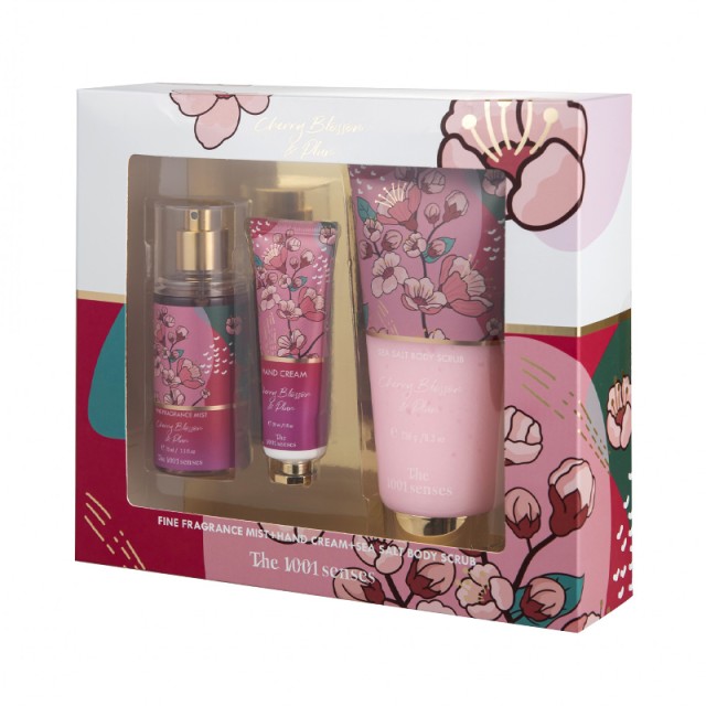 1001 Senses Cherry Blossom & Peach Body Mist 75ml + Body Scrub 236ml + Hand Cream 50ml, Σετ Δώρου