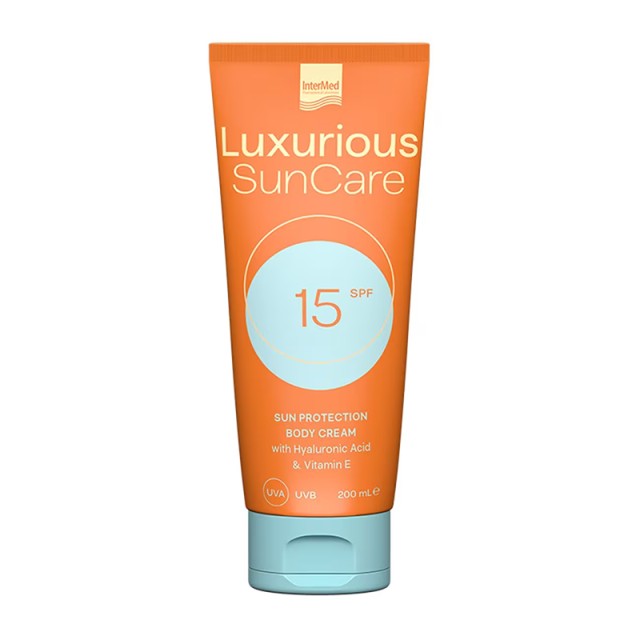 Intermed Luxurious Sun Care Body Cream SPF15, Αντηλιακή Kρέμα Σώματος με Υαλουρονικό οξύ & βιταμίνη Ε, 200ml