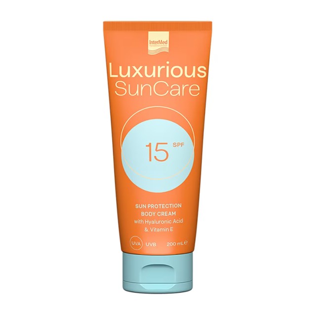Intermed Luxurious Sun Care Body Cream SPF15, Αντηλιακή Kρέμα Σώματος με Υαλουρονικό οξύ & βιταμίνη Ε, 200ml