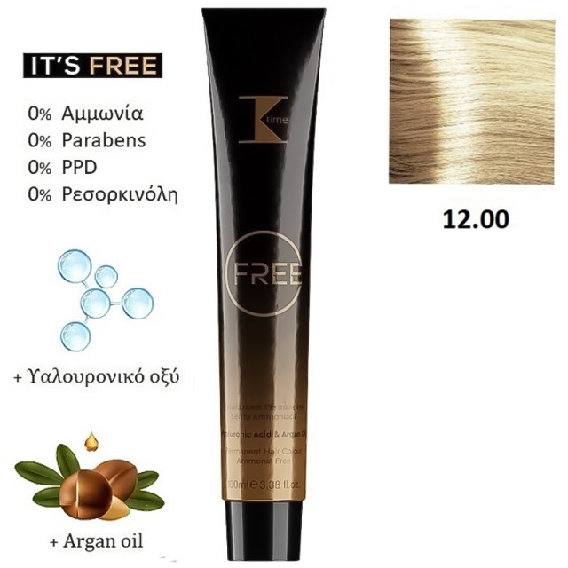 K-Time Free No12.00 Ξανθιστικό Φυσικό, Μόνιμη Βαφή Μαλλιών σε Σωληνάριο, Χωρίς Αμμωνία 100ml
