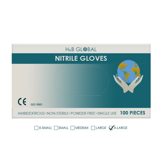 H&B Global Nitrile Gloves, Γάντια Νιτριλίου μίας χρήσης Χωρίς πούδρα, Χρώμα ΜΑΥΡΟ, Μέγεθος X-LARGE, 100τμχ