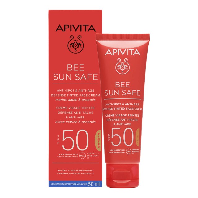 Apivita Bee Sun Safe Αντηλιακή Κρέμα Προσώπου κατά των Πανάδων & των Ρυτίδων με Χρώμα SPF50, 50ml