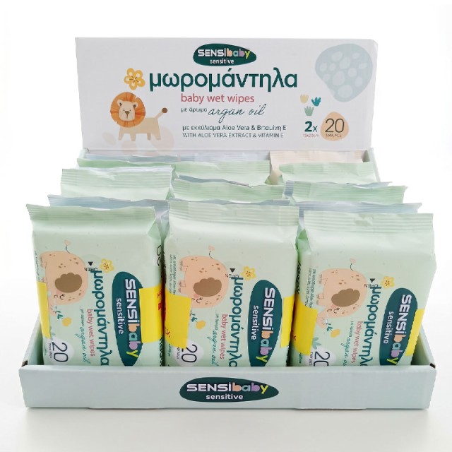 Sensibaby Sensitive Baby Argan Oil, Μωρομάντηλα με Argan Oil, Εκχύλισμα Aloe Vera & Βιταμίνη Ε, 360τμχ MONTHLY PACK