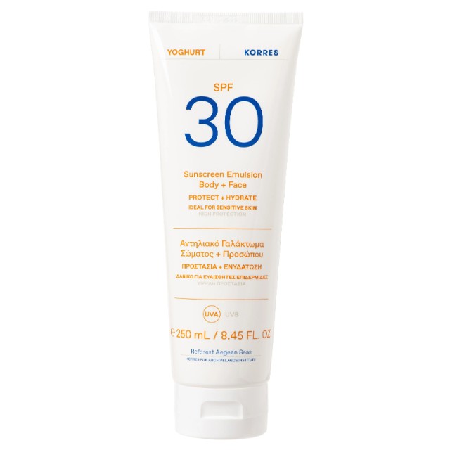 Korres Yoghurt Sunscreen Face & Body, Μη Λιπαρό Αντηλιακό Γαλάκτωμα Σώματος & Προσώπου SPF30, 250ml