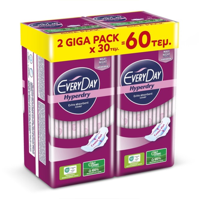 EveryDay Σερβιέτες Hyperdry MAXI NIGHT Ultra Plus GIGA PACK x 2, 60 τεμ. (2x30τεμ.)
