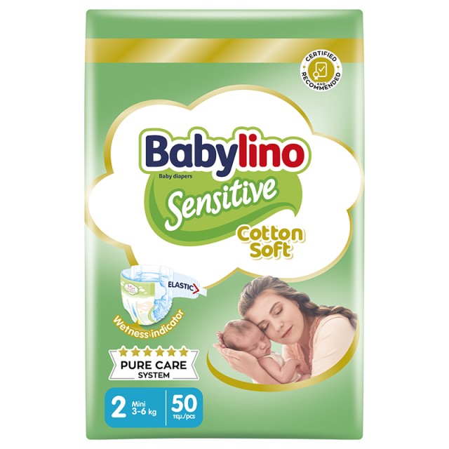 Βρεφική πάνα Babylino Sensitive Cotton Soft No2 3-6 Kg 50τμχ