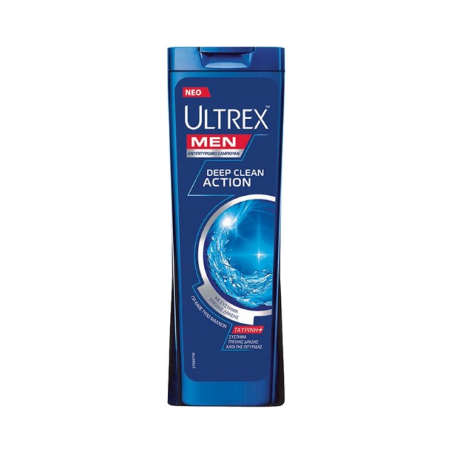 Ultrex Men Deep Clean Action, Ανδρικό Αντιπιτυριδικό Σαμπουάν για Κανονικά Μαλλιά, 360ml