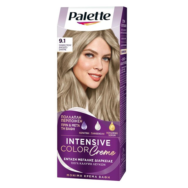 Schwarzkopf Palette Intensive Color Creme Μόνιμη Κρέμα Βαφή Μαλλιών No 9.1 Ξανθό Πολύ Ανοιχτό Σαντρέ, 1τμχ