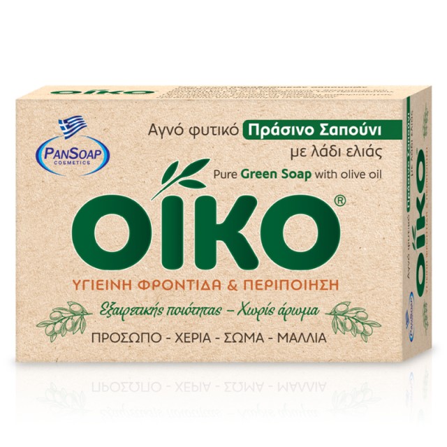 Pansoap Αγνό Φυτικό Πράσινο Σαπούνι OIKO με Λάδι Ελιάς, 125gr