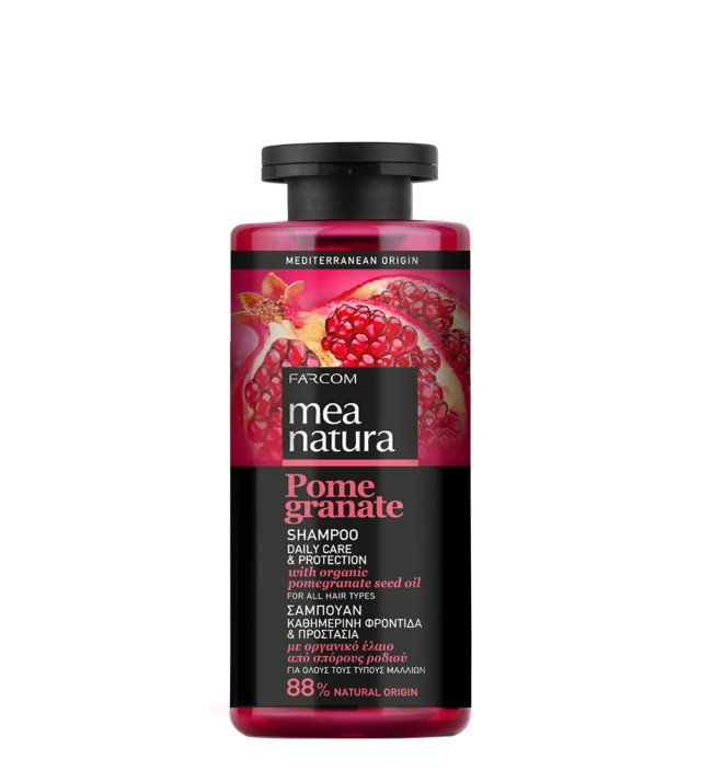 Mea Natura Pomegranate Daily Care & Protection, Σαμπουάν Καθημερινής Φροντίδας & Προστασίας Για όλους τους τύπους μαλλιών, 300ml